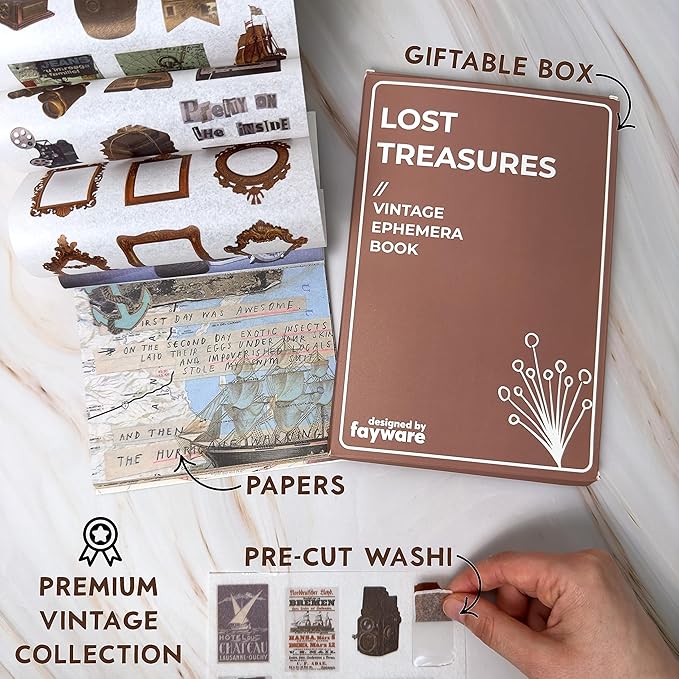 Fayware 411 Vintage Washi Stickers & 20 Scrapbook Papers Ephemera for Junk Journals & Scrapbooking