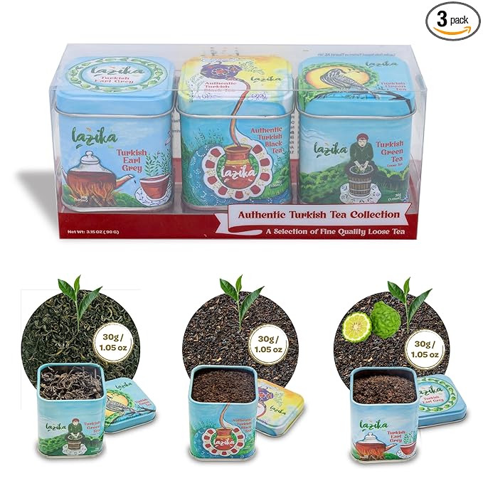Lazika Loose Leaf Tea Set, Black Tea, Green Tea, Earl Grey, Tea Gift Set for Tea Lovers, 3.35 Oz (Pack of 3)