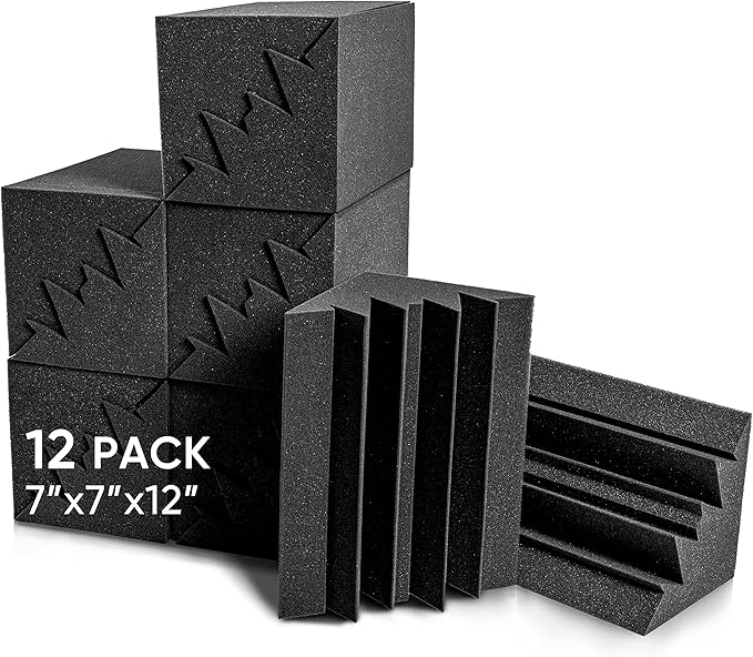 Sonic Acoustics 12 Pack Acoustic Foam Panels 7" X 7" X 12" Sound Absorbing Panel, Bass Trap Studio Foam, Corner Block Finish, Sound Panels Soundproof Sound Insulation Absorbing