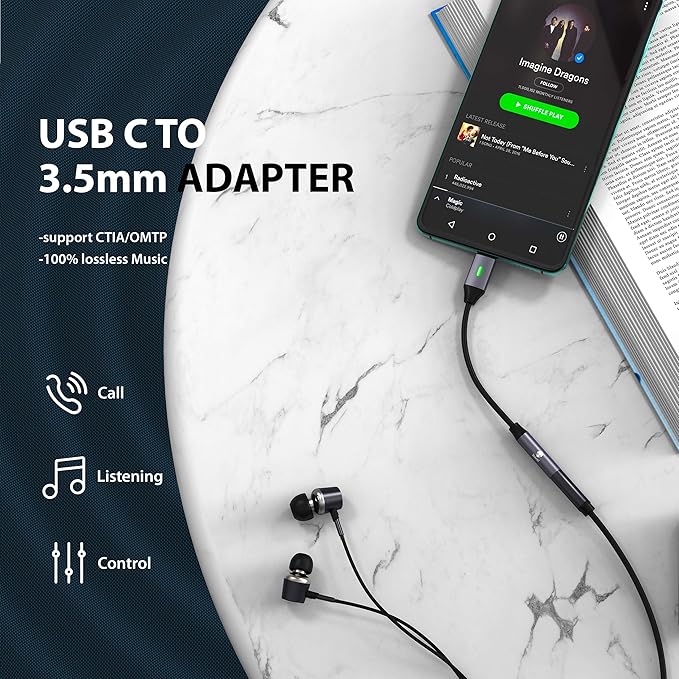 Stouchi USB C to 3.5mm Dongle Adapter, Type C Headphone Audio Jack Cable Cord Hi-Fi DAC Chip for iPhone 17/16 /15, Pixel 9/8 /7/6, iPad, Samsung Galaxy S25 S24 S23 Ultra (1, Grey, 0.38ft*1)
