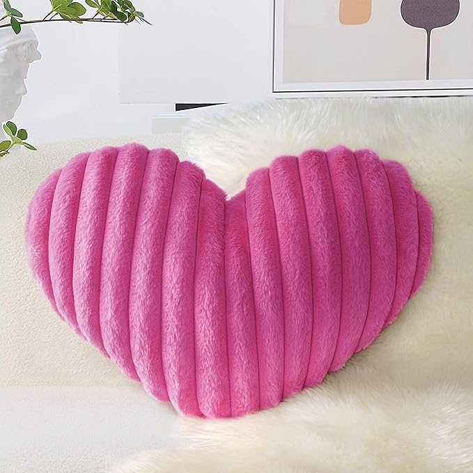 AELS Heart Shaped Pillow, 20 Inches Heart Decorative Throw Pillows, Faux Fur Love Pillows Cute Pillow, Valentines Day Decorations, Wedding Decor, Living Room Bedroom Nursery Decor, Hot Pink