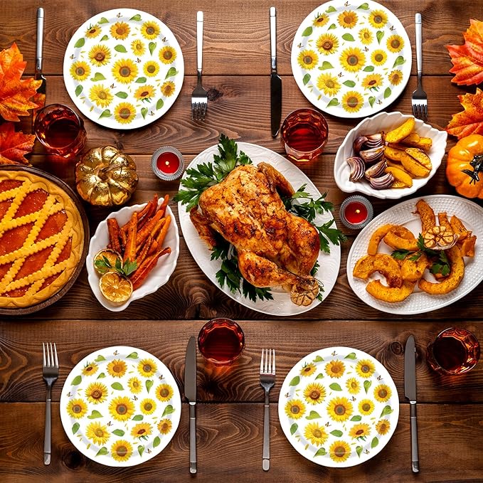 72 Pcs Sunflower Paper Plates and Napkins Party Supplies , Floral Birthday Party Decorations Disposable Party Plates and Napkins Tableware Set for Summer Fall Wedding Baby Shower Serves 24 (Sunflower)