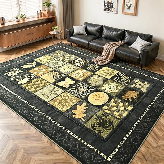 Tepook 6x9 Area Rugs for Living Room, Modern Large Geometric Rug for Bedroom, Washable Patchwork Rug Indoor Non Slip Throw Carpets for Dining Room Office Farmhouse Home Decor, Dark Grey