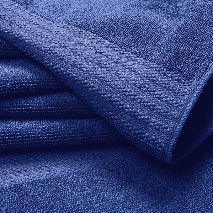 GLAMBURG Premium Cotton 4 Pack Bath Towel Set - 100% Pure Cotton - 4 Bath Towels 27x54 - Ideal for Everyday use - Ultra Soft & Highly Absorbent - Navy