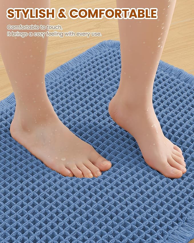 Smiry Waffle Bath Mat 36x24, Extra Soft Absorbent Bathroom Rugs, Non Slip Machine Washable Quick Dry Bath Rugs for Bathroom Floor, Tub, Shower, Home Decor Accessories, Blue