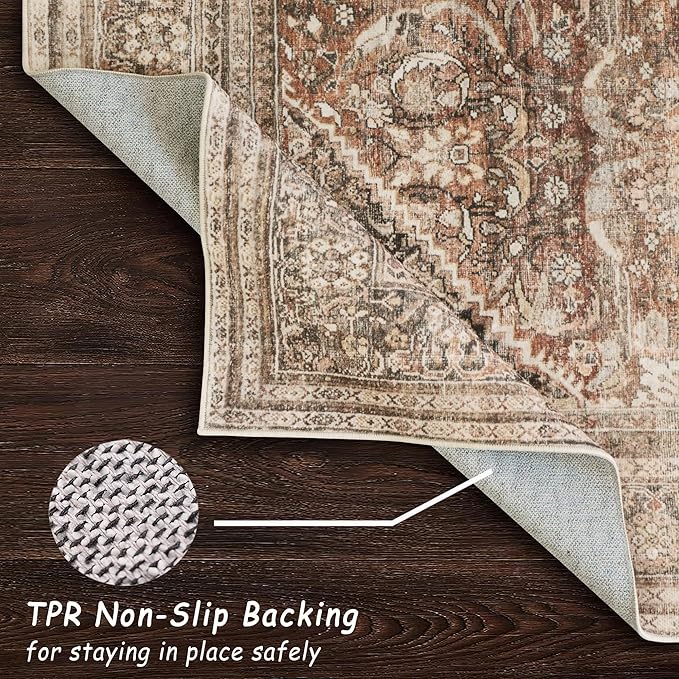 vivorug 4x6 Rug, Small Area Rug for Living Room, Bedroom, Kitchen, Machine Washable Non-Slip Throw Rug, Vintage Carpet for Entryway Nursery Coffee Table - Durable (Earth Tone)