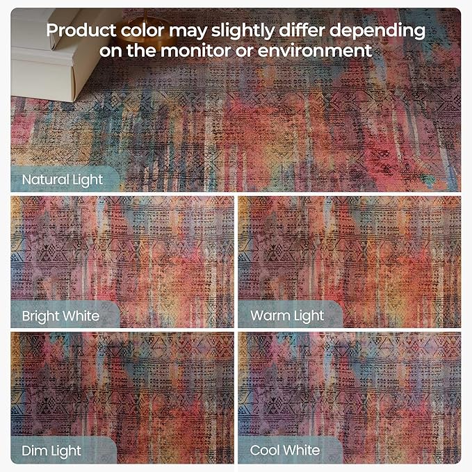 Kokia Abstract Area Rugs Washable Indoor 6x9 Rug Boho Distressed Retro Low Pile Non-Slip Non-Shedding Brick Ochre Carpet Bedroom Living Room Dining Room, Oslo Cave