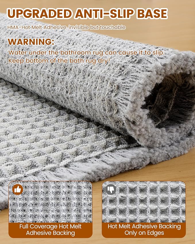 Smiry Waffle Bath Mat 36x24, Extra Soft Absorbent Bathroom Rugs, Non Slip Machine Washable Quick Dry Bath Rugs for Bathroom Floor, Tub, Shower, Home Decor Accessories, Lightgrey & Cream