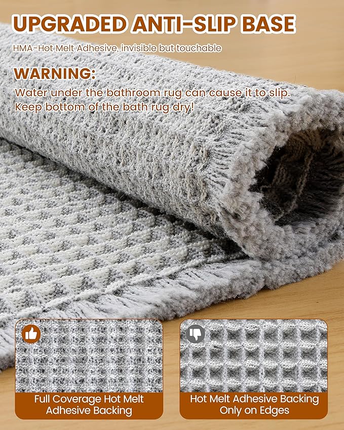 Smiry Waffle Bath Mat 30x18, Extra Soft Absorbent Bathroom Rugs, Non Slip Machine Washable Quick Dry Bath Rugs for Bathroom Floor, Tub, Shower, Home Decor Accessories, Lightgrey & Cream