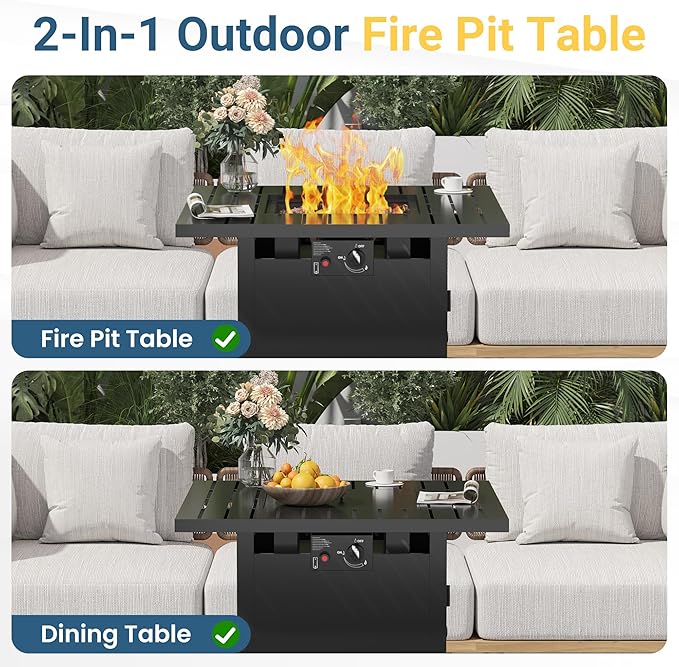 Wisteria Lane 30" Propane Fire Pit Table, 50,000 BTU Gas Fire Pit for Outside, Outdoor Fire Pit with CSA Certification for Backyard Balcony Garden Patio Deck
