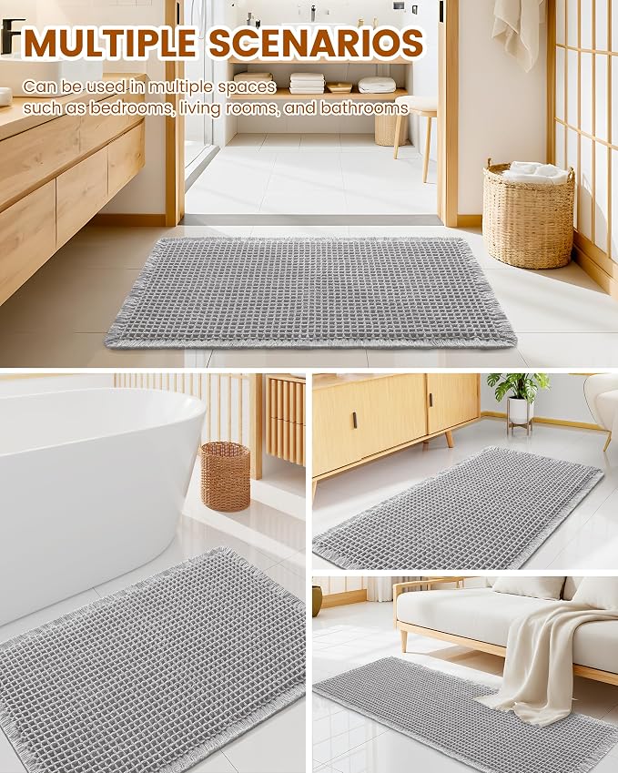 Smiry Waffle Bath Mat 30x20, Extra Soft Absorbent Bathroom Rugs, Non Slip Machine Washable Quick Dry Bath Rugs for Bathroom Floor, Tub, Shower, Home Decor Accessories, Light Grey