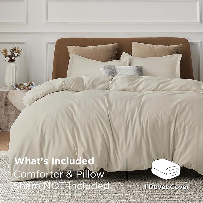Bedsure Duvet Cover Queen Size - Only Includes 1 Duvet Cover (90"x90"), Hotel Luxury Soft Double Brushed All Season Bedding for Kids & Adults, Zipper Closure, NO Comforter, Linen
