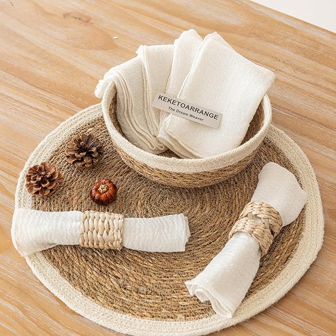 Cheesecloth Napkins 17x17 Inches Cloth Napkins Handmade Reusable for Lunch Dinner Wedding Baby Bridal Shower Party Rustic Boho Decorations Bulk Set of 10 Ivory Cream White