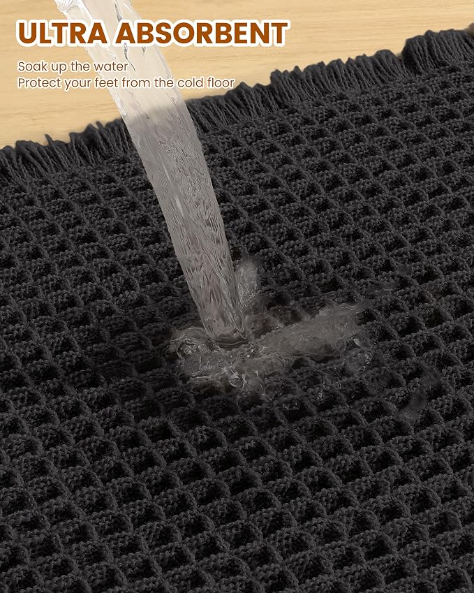 Smiry Waffle Bath Mat 30x20, Extra Soft Absorbent Bathroom Rugs, Non Slip Machine Washable Quick Dry Bath Rugs for Bathroom Floor, Tub, Shower, Home Decor Accessories, Black