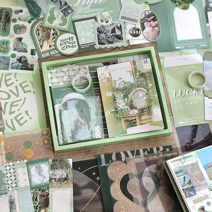 emmoolife Scrapbooking Supplies Kit, Vintage Aesthetic Scrapbook Kit for Bullet Junk Journal, Stationery, A6 Grid Notebook, DIY Journaling Supplies, Birthday Craft Gift for Teen Girl Women