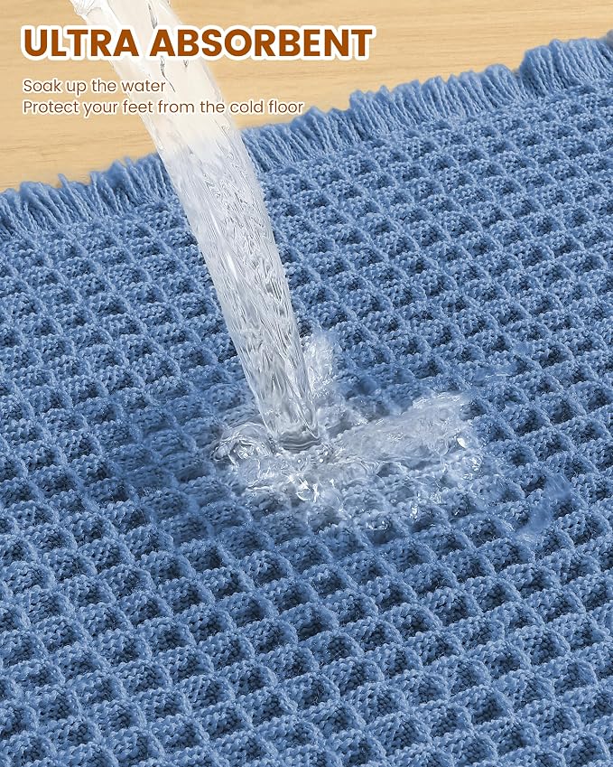 Smiry Waffle Bath Mat 72x24, Extra Soft Absorbent Bathroom Rugs, Non Slip Machine Washable Quick Dry Bath Rugs for Bathroom Floor, Tub, Shower, Home Decor Accessories, Blue