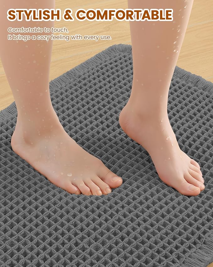 Smiry Waffle Bath Mat 24x16, Extra Soft Absorbent Bathroom Rugs, Non Slip Machine Washable Quick Dry Bath Rugs for Bathroom Floor, Tub, Shower, Home Decor Accessories, Dark Grey