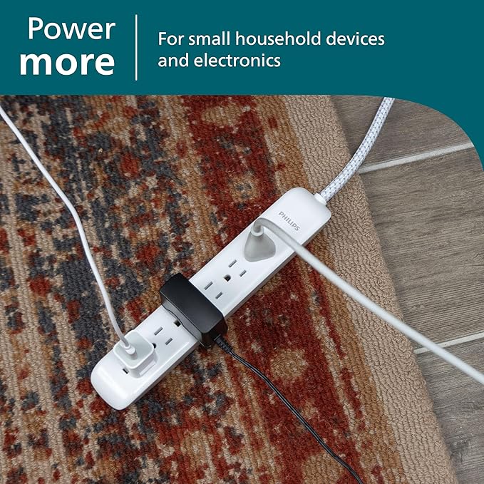 Philips 6 Outlet Surge Protector Power Strip, Designer Braided Power Cord, 4 Ft Power Cord, Flat Plug Extension Cord, Perfect for Office or Home Décor, 720 Joules, ETL Listed, White, SPC3064WE/37