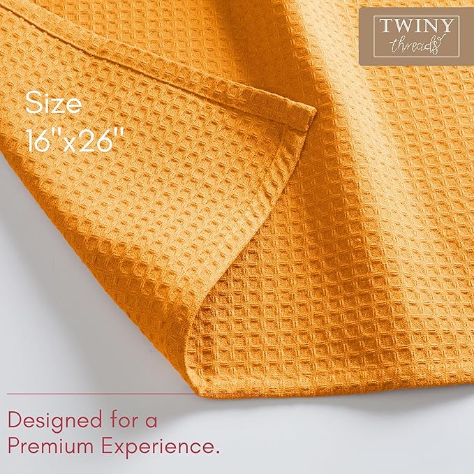 TWINY threads Mustard Yellow Kitchen Towels Set of 12 - Soft, Absorbent 100% Cotton Waffle Weave Dish Towels - Absorbent, Fast Dry Hand Towels with Loop for Fall Decor & Dining - 16"x26"