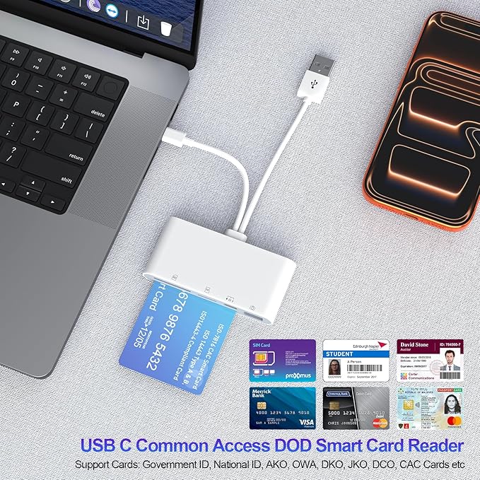 5-in-1 Multi USB C/USB A SD/TF/Smart Card Slot+USB OTG Memory Card Reader for iPhone 16/iPad Pro，DOD Military Common Access CAC Smart ID Card Reader for iPhone 16 15/iPad/Mac/Samsung/Laptop/Tablet