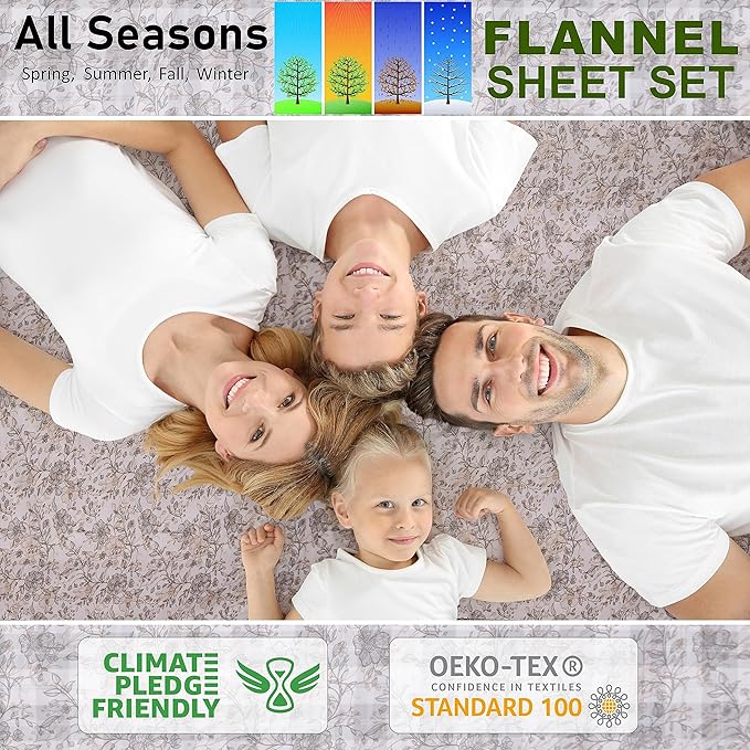 RUVANTI Flannel Sheets King Size - 100% Cotton Brushed King Size Sheets Set - Deep Pockets 16 Inches Bed Sheets - All Seasons Breathable & Extra Soft - Warm & Cozy, 4 Piece, Shallow
