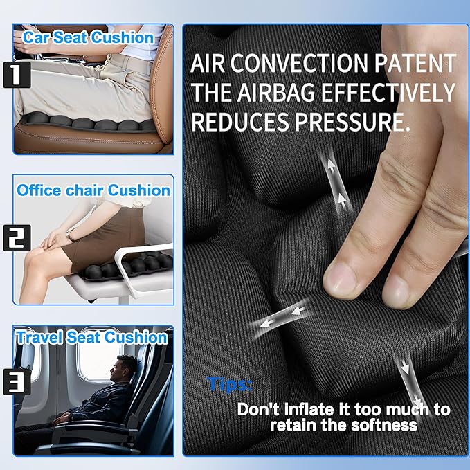 Sondor Travel Seat Cushion,Inflatable Travel Seat Cushion for Airplane,Portable & Adjustable,Airplane Gadgets,Inflatable Cushion for Wheelchair, Travel,Driving,Office Work