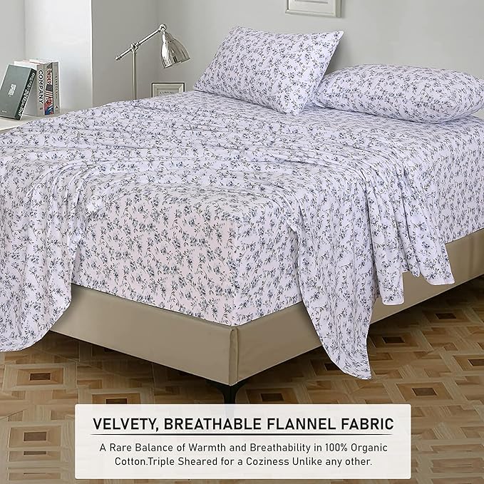 RUVANTI Flannel Sheets Twin Size - 100% Cotton Double Brushed Twin Sheets Set, Deep Pockets 16 Inches, All Seasons Breathable & Extra Soft Bed Sheets, Warm & Cozy, 3 Piece, Perri Me