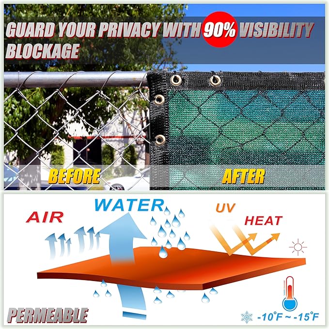 ColourTree 6' x 8' Black Fence Privacy Screen Windscreen Cover Fabric Shade Netting Mesh Cloth - Commercial Grade 170 GSM - Cable Zip Ties Included - We Make Custom Size