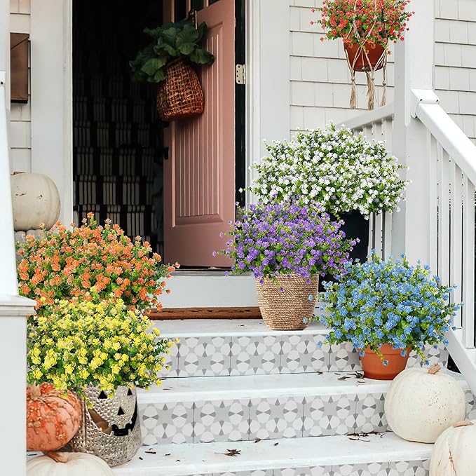 Outdoor Artificial Flowers UV Resistant, 20 Bundles Fake Realistic Floral Greenery Plants for Outside Porch, Window Boxes, Garden, Yard, Inside Home Table Decor,MixcolorE