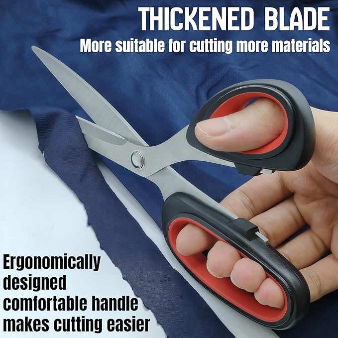 Scissors, 2-pack multi-functional set - stainless steel with comfortable grip. Suitable for handicraft, office cutting, cutting fabric, leather & paper. Ideal for left & right-handed users