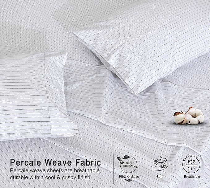 RUVANTI 100% Organic Cotton Sheets Full Size, Percale Weave, GOTS Certified, 4-Piece Set, Deep Pocket 15", Crisp & Breathable, Soft Durable Bedding, Sábanas Algodón Orgánico – Construction Line