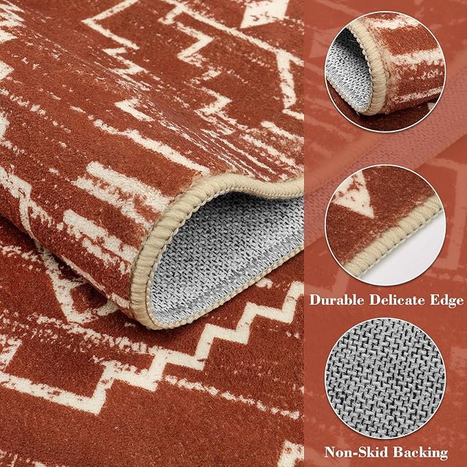 Wonnitar Moroccan 2'6"x8' Hallway Runner Rug, Washable Long Farmhouse Laundry Room Rug Runner, Non-Skid Boho Tribal Geometric Floor Carpet Runners for Kitchen Entrance Bathroom (Brown,2'6"x8')