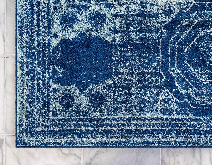 Unique Loom Bromley Collection Area Rug - Wells (6' 1" x 9' Rectangle, Navy Blue/ Ivory)