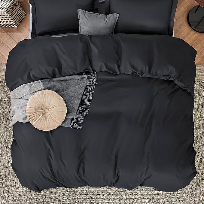 Bedsure Duvet Cover Full Size - Soft Double Brushed Bedding Set for Kids & Adults, Zipper Closure, 3 Pieces, Includes 1 Duvet Cover (80"x90") & 2 Pillow Shams, NO Comforter, Black