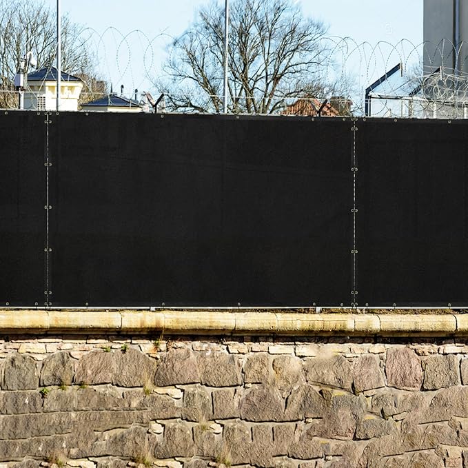 Windscreen4less 6'x50' Privacy Fence Screen Heavy Duty Windscreen Fencing Mesh Fabric Shade Net Cover for Outdoor Wall Garden Yard Pool Deck Black