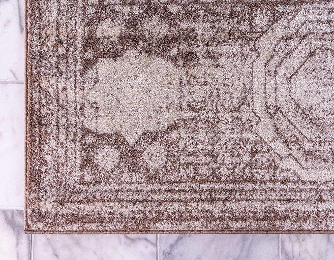 Unique Loom Bromley Collection Area Rug - Wells (2' x 8' 8" Runner, Light Brown/ Ivory)