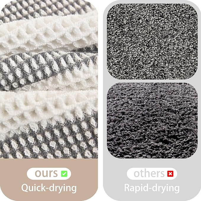 Waffle Bath Mat Non Slip, Boho Bathroom Rug, Super Absorbent Quick Dry Bathroom Mat, Soft Farmhouse Bath Rug with Tassels, Small Washable Shower Mats for Floor 16"x24", White and Grey