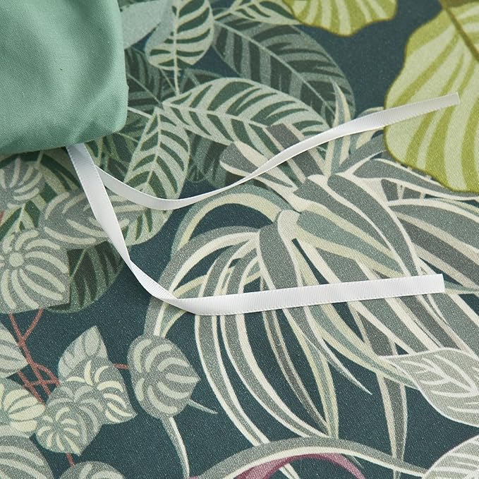 EAVD Tropical Leaves Duvet Cover Queen Soft Cotton Chic Plant Green Leaf Pattern Bedding Set with 2 Pillowcases Fresh Botanical Leaves Comforter Cover with Zipper Closure