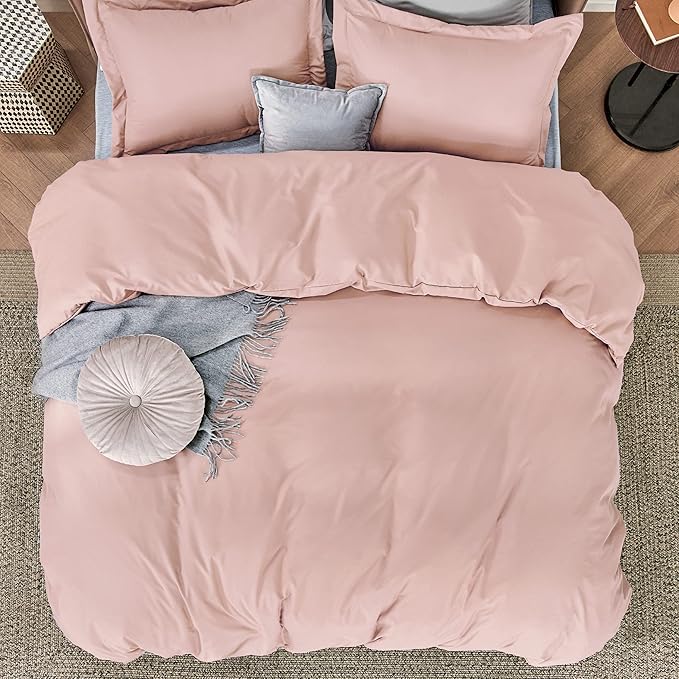 Bedsure Duvet Cover Full Size - Soft Double Brushed Bedding Set for Kids & Adults, Zipper Closure, 3 Pieces, Includes 1 Duvet Cover (80"x90") & 2 Pillow Shams, NO Comforter, Pale Blush