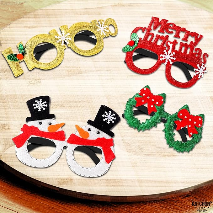 KatchOn, Glitter Christmas Photo Booth Props - Pack of 10 | Christmas Party Decorations | Xmas Party Favors for Kids | Santa Eyeglasses, Xmas Decorations