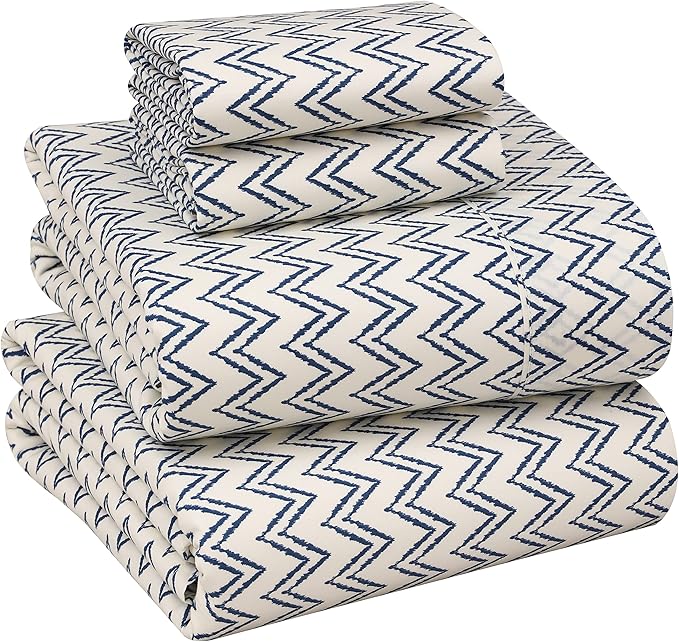 RUVANTI 100% Cotton King Size Sheets Set, 4 Pieces, Soft & Breathable Percale Weave Bedding, Deep Pocket 16", Hotel Standard, Crisp Cool Feel, Durable, Perfect Floral Bed Sheet, Chevron