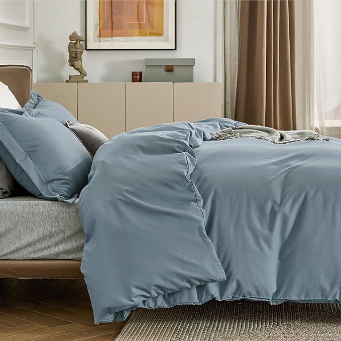 Bedsure Duvet Cover King Size - Soft Double Brushed Bedding Set for Kids & Adults, Zipper Closure, 3 Pieces, Includes 1 Duvet Cover (104"x90") & 2 Pillow Shams, NO Comforter, Mineral Blue
