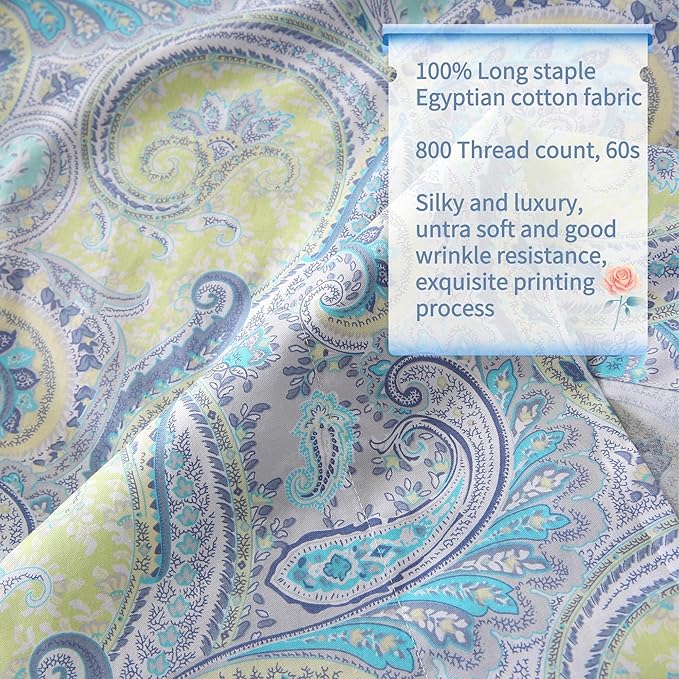 RYNGHIPY Cotton Sheets Floral Print Full Size Sheet Sets Flower Botanical Pattern Egyptian Cotton Bed Sheets Soft and Breathable Deep Pockets (Blue,Full Size)