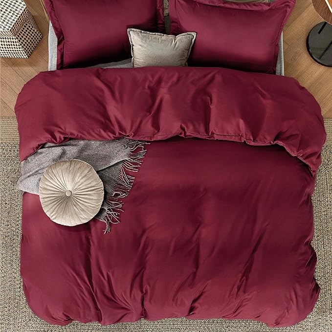 Bedsure Duvet Cover Queen Size - Soft Double Brushed Bedding Set for Kids & Adults, Zipper Closure, 3 Pieces, Includes 1 Duvet Cover (90"x90") & 2 Pillow Shams, NO Comforter, Burgundy