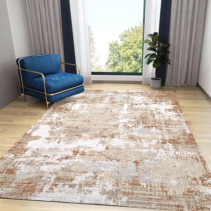 Modern Distressed Area Rug, Abstract Ethnic Art Non Slip Kids Rugs, Machine Washable Durable Carpet for Indoor Bedroom Living Room Office Decor Rug - 6 ft x 9 ft