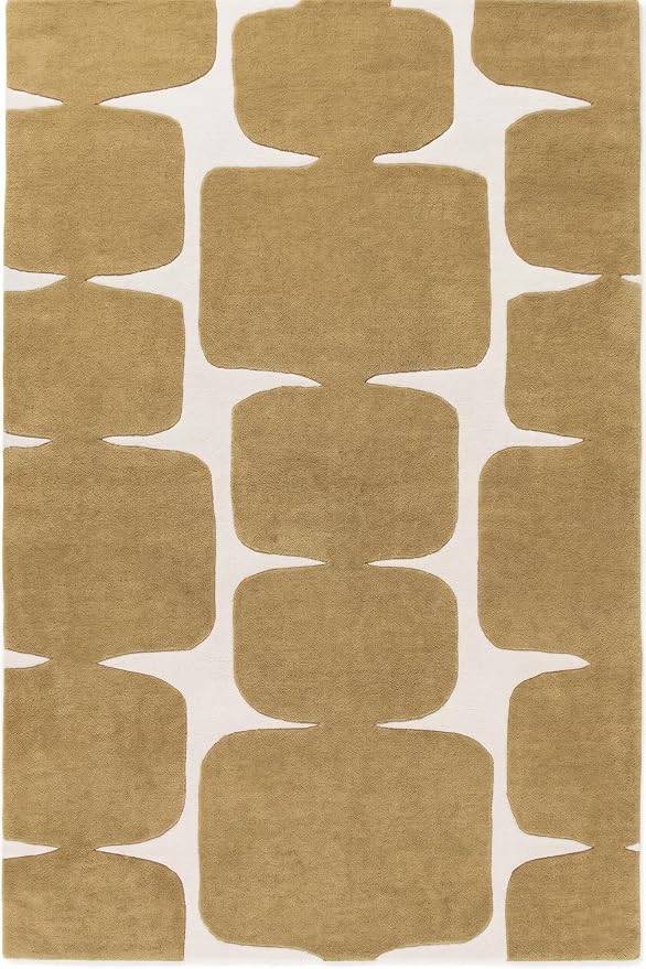 Restoration and Renovation Modern Wool Area Rug - Contemporary Abstract Geometric Design, Thick & Soft Hand-Tufted Carpet - Ideal for Indoor Decor in Living Room, Bedroom (Gold, 5' Round)