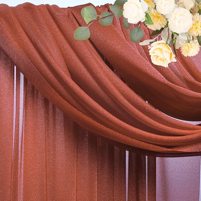 Wokceer Wedding Arch Draping Fabric Terracotta 6 Panels 28.7" x 20FT Sheer Fabric Drapes Backdrop Arch Draping Fabric for Wedding Ceremony Birthday Party Bridal Shower Decoration