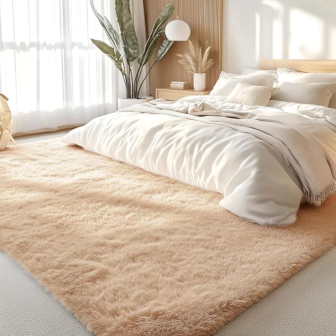 OLANLY 8x11 Machine Washable Large Area Rugs for Living Room, Bedroom, Soft Fluffy Shaggy Bedside Rug, Indoor Floor Carpet for Kids Girls and Boys, Dorms, Nursery, Home Decor Aesthetic, Beige
