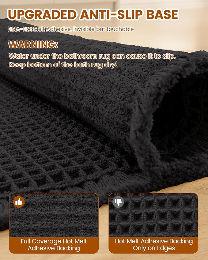 Smiry Waffle Bath Mat 72x24, Extra Soft Absorbent Bathroom Rugs, Non Slip Machine Washable Quick Dry Bath Rugs for Bathroom Floor, Tub, Shower, Home Decor Accessories, Black
