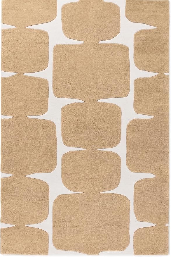Restoration and Renovation Modern Wool Area Rug - Contemporary Abstract Geometric Design, Thick & Soft Hand-Tufted Carpet - Ideal for Indoor Decor in Living Room, Bedroom (Sand, 8' x 10')
